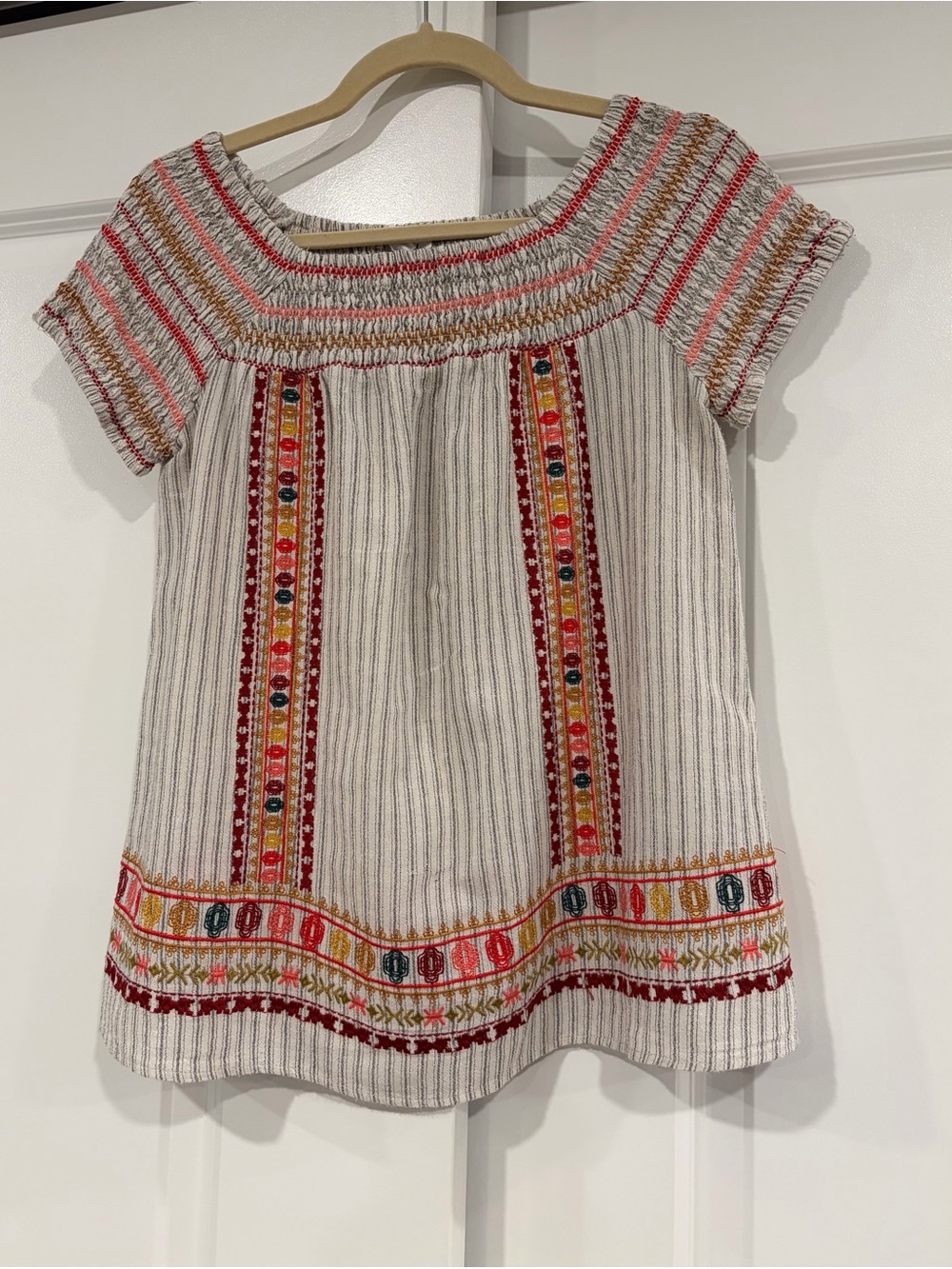 THML Cream Peasant Blouse with Red, Orange & Teal Embroidery